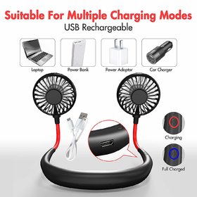 Portable Hanging Neck Fan USB Gadgets Rechargeable Wearable Neckband Face Fan for Kitchen Cooking Strong Airflow Quiet O
