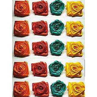 Mehra's Lifestyle Ribbon Flowers ( Multicolour) (Pack of 20) for Decoration Purpose