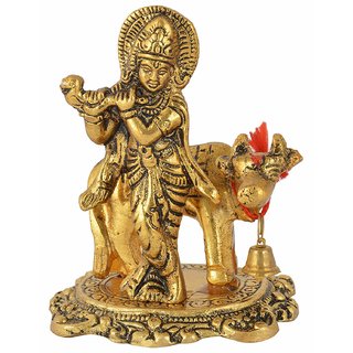                      Mehra's Lifestyle Metal Kamdhenu Cow with Krishna Statue for Home Decor                                              