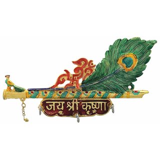                       Mehra's Lifestyle Metal Key Holder Krishna Flute Design with More pankhi Hanging for Home                                              