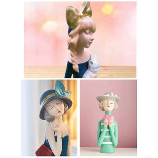                       Mehra's Lifestyle Modern Luxury Bowknot Girl Resin Figurine (Set of 3)                                              