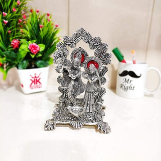                       Mehra's Lifestyle Metal Radha Krishna Idol Statue with Silver Antique Finish so Looks Very Beautiful                                              