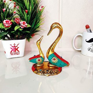                       Mehra's Lifestyle Metal Love Birds swan Set Pair of Kissing Duck Metal Statue, Standard, Gold                                              