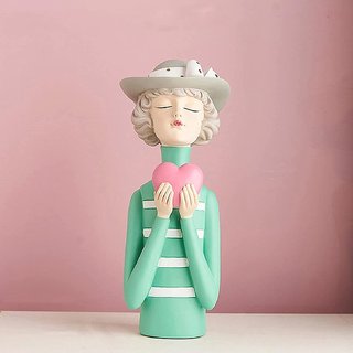                       Mehra's Lifestyle Modern Luxury Bowknot Girl Resin Figurine Holding Heart Home Decoration                                              