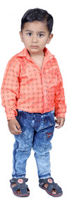 Kid Kupboard Cotton Full Sleeves Light Orange Shirt for Baby Boy's