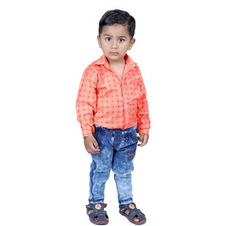                       Kid Kupboard Cotton Full Sleeves Light Orange Shirt for Baby Boy's                                              