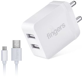 FINGERS 12 W PA-DualUSB Power Mobile Adapter with Micro USB Cable (Dual USB Ports  BIS Certified)