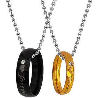                       Promise Ring For Couples Set Of 2 Ring  Black And Gold  Stainless Steel  Love Pendant                                              