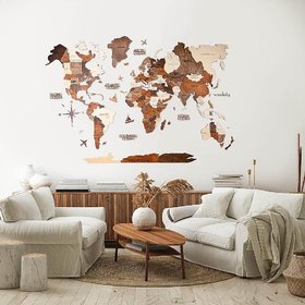 3D Wooden World Map, Office decor, Wood Travel Map , Anniversary Gift, Gift for him, Wall Art Decor-M Size