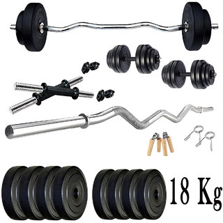                       Protoner home gym 18 kgs, 2 kg x 4 plates 2.5 kg x 4 plates, 1 x 3 feet bar,2 x Dumbbell rods and Hand grippers                                              