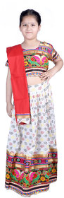 Kid Kupboard Cotton Short Sleeves Lehenga, Choli and Dupatta for Girl's (Multicolor)
