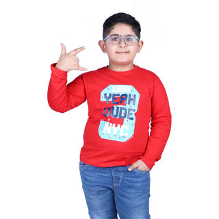                       Kid Kupboard Cotton Full Sleeves Light Red T-Shirts for Boy's                                              