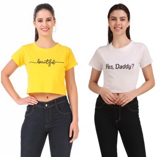                       Printed Combo of 2 Crop TOPS of 180 GSM with Bio-Wash 100 Cotton Fabric Tshirts                                              
