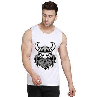 Adorable and Marvelous Viking Vest for Men Sleave Less Solid White Graphic Printed Typography Design Casual .Gym wear St