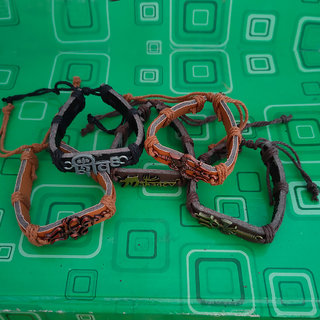                       M Men Style Religious Om Shiv Trishul Mahdev damru Set Of  5 Combo  Multicolour  Leather  Bracelets                                              