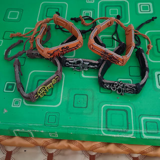                       M Men Style Religious Om Shiv Trishul Mahdev damru Set Of  5 Combo Multicolour Leather  Bracelet                                              