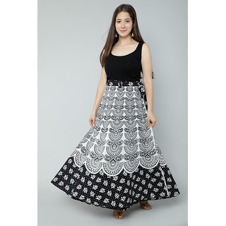 Women's Cotton Printed Wrap Around Skirt (DWC1051_White_Free Size)