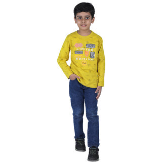                       Kid Kupboard Cotton Full Sleeves Light Yellow T-Shirts for Boys                                              