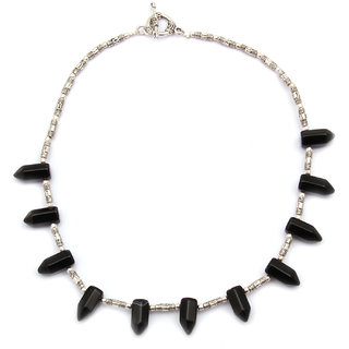                       Pretty Petite 18 Black Agate Gemstone Beads Necklace                                              