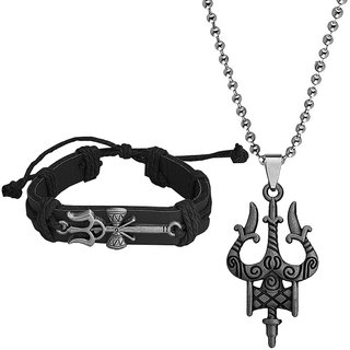                       M Men Style  Shiv Mahadev Trishul Damaru Bracelet With Pendant  Combo For Men And Women                                              