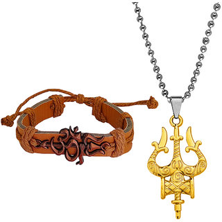                       M Men Style  Om  Shiv Trishul Damaru Bracelet With Pendant Combo For Men And Women                                              