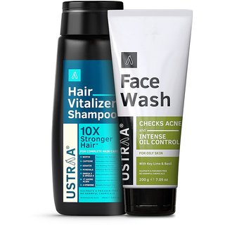                       Ustraa Hair Vitalizer Shampoo - 250ml And Face Wash Oily Skin - 200g                                              