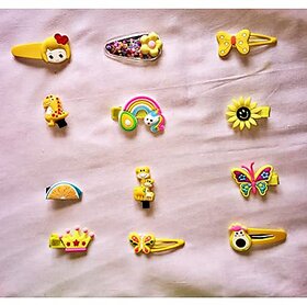 Lasaka rainbow Theme Yellow Hairclips 12 Pcs For | Girls Kids And Infants | LSK-022 (rainbow theme)