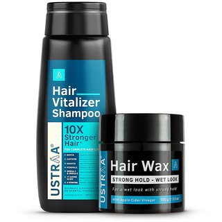                       Ustraa Hair Vitalizer Shampoo 250ml And Hair Wax - Strong Hold, Wet Look - 100g                                              