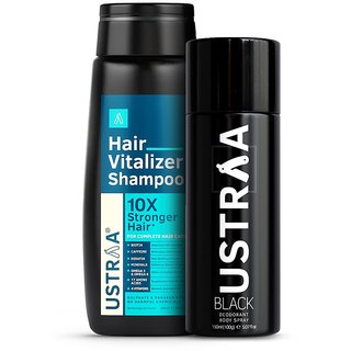                       Ustraa Hair Vitalizer Shampoo - 250ml And Black Deodorant Body Spray - 150ml                                              