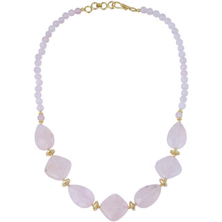                       Pearlz Gallery Stimulating Faceted Pear, Faceted Round, Diamond Shaped Rose Quartz Gem Stone Beads Necklace For Women                                              