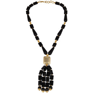                       Pearlz Gallery Charming Rectangle, Round, Drop Shaped Black Agate Gem Stone Beads Necklace For Women                                              