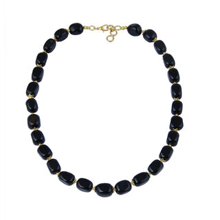                      Pearlz Gallery Good Looking Tumble Shaped Black Agate Gem Stone Beads Necklace For Women                                              