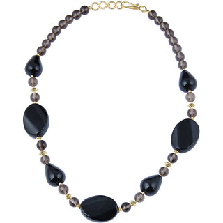                       Pearlz Gallery Seduce Drop, Round, Swirl Oval Shaped Smoky Quartz, Black Agate Gem Stone Beads Necklace For Women                                              
