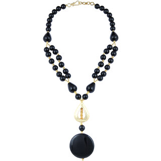                       Pearlz Gallery Prompt Drop, Round, Coin Shaped Black Agate Gem Stone Beads Necklace For Women                                              