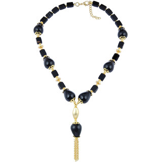                       Pearlz Gallery Satisfying Drop, Rectangle Shaped Black Agate Gem Stone Beads Necklace For Women                                              