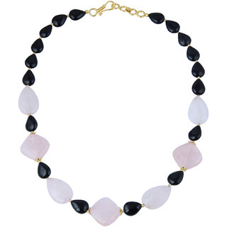                       Pearlz Gallery Luxury Diamond, Faceted Pear, Pear Shaped Black Agate, Rose Quartz Gem Stone Beads Necklace For Women                                              