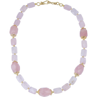                      Pearlz Gallery Delightful Faceted Rectangle, Nuggets Shaped Rose Quartz Gem Stone Beads Necklace For Women                                              