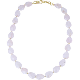                       Pearlz Gallery Crazy Faceted Pear Shaped Rose Quartz Gem Stone Beads Necklace For Women                                              