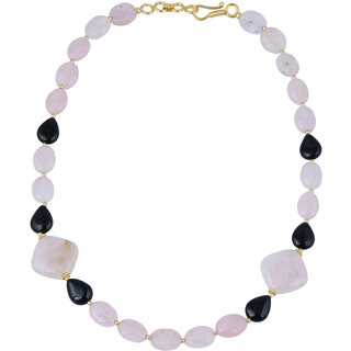                       Pearlz Gallery Ecstasy Oval, Diamond, Pear Shaped Rose Quartz, Black Agate Gem Stone Beads Necklace For Women                                              