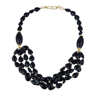                       Pearlz Gallery Marvelous Pear, Rice Shaped Black Agate Gem Stone Beads Necklace For Women                                              