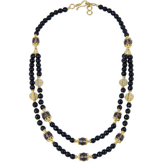                       Pearlz Gallery Ostentatious Faceted Round, Round Shaped Black Agate, Smoky Quartz Gem Stone Beads Necklace For Women                                              