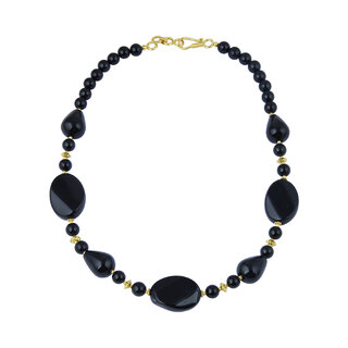                      Pearlz Gallery Euphoria Drop, Swirl Oval, Round Shaped Black Agate Gem Stone Beads Necklace For Women                                              