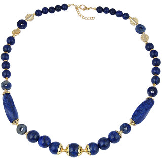                       Pearlz Gallery Sparkling Round, Hollow coin, Swirl Drum Shaped Dyed lapis lazuli Gem Stone Beads Necklace For Women                                              
