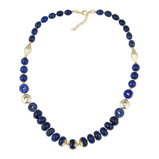                       Pearlz Gallery Reason of Talk Round, Drum Shaped Dyed lapis lazuli Beads Necklace For Women                                              
