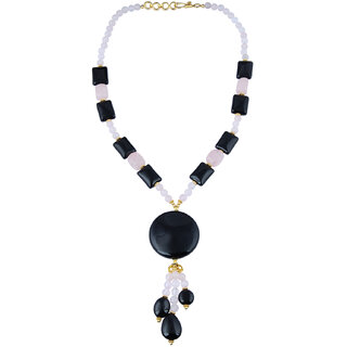                       Pearlz Gallery Faceted Round, Pear,Tumble Shaped Black Agate, Rose Quartz Gem Stone Beads Necklace For Women                                              