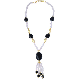                      Pearlz Gallery Swirl Oval, Pear, Round Shaped Rose Quartz, Black Agate Gem Stone Beads Necklace For Women                                              