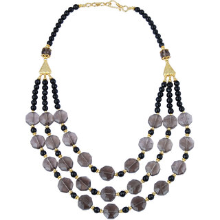                       Pearlz Gallery Passionate Faceted Octagon, Smoky Quartz, Black Agate Gem Stone Beads Necklace For Women                                              