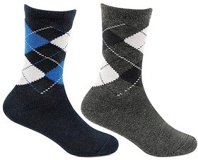 Bonjour Kids Argyle Multicoloured Woolen Crew Length Socks- Pack of 2