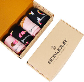 Bonjour Multicolored Designer Crew Socks For Girls(6-8Y)