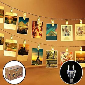 Photo Clip Fairy LED Lights , 16 Clips String Light (Two Pin Plug,Plastic,Pack of 1,White)